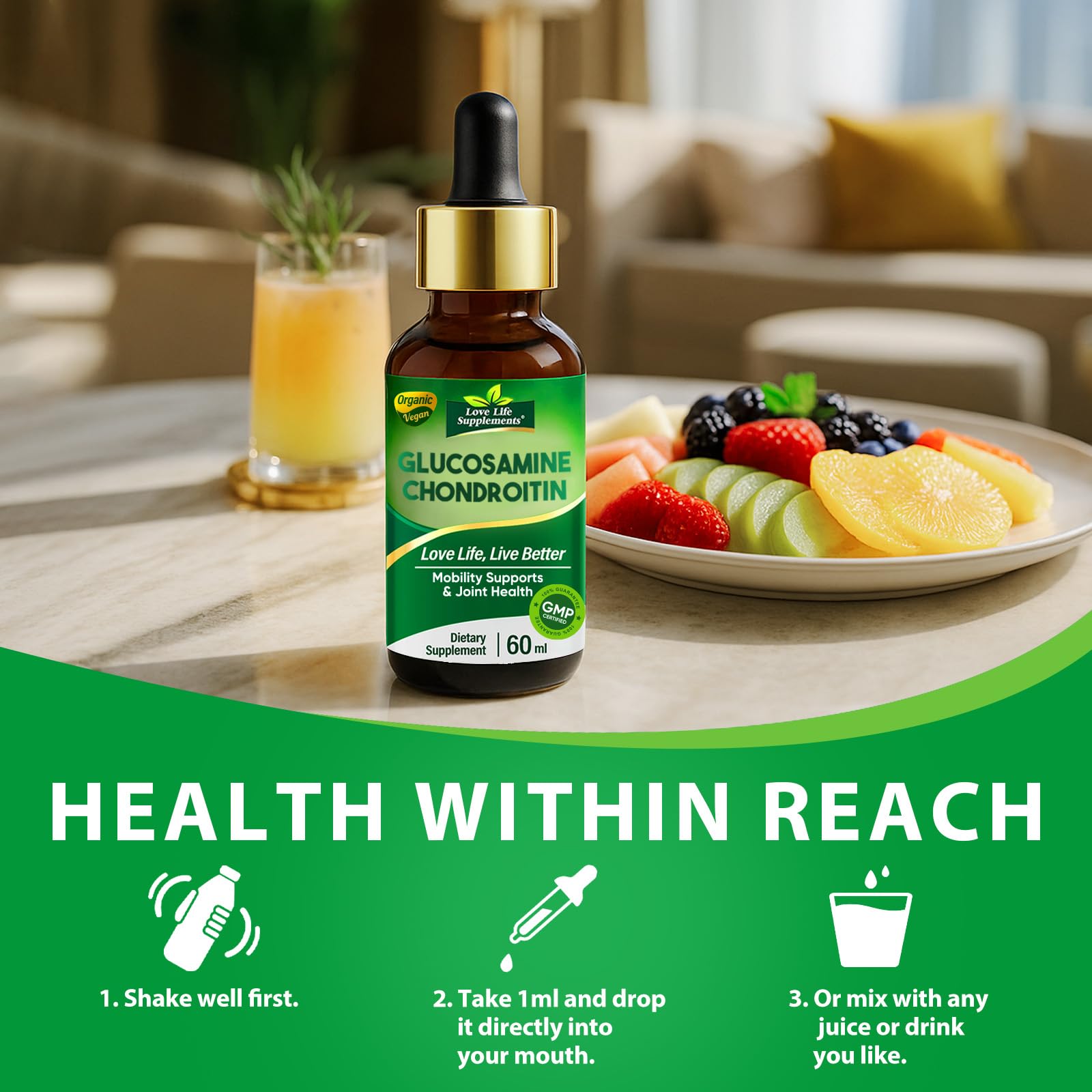 Vegan and sugar-free label on the bottle