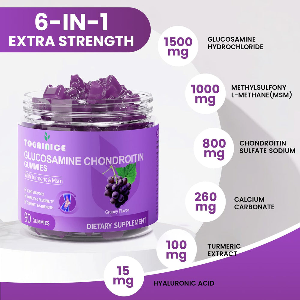 Bottle showing glucosamine, chondroitin, MSM and turmeric label