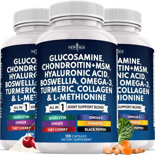 Glucosamine Chondroitin MSM with Turmeric Curcumin, Collagen, Hyaluronic Acid, and Omega-3 360-count bottle