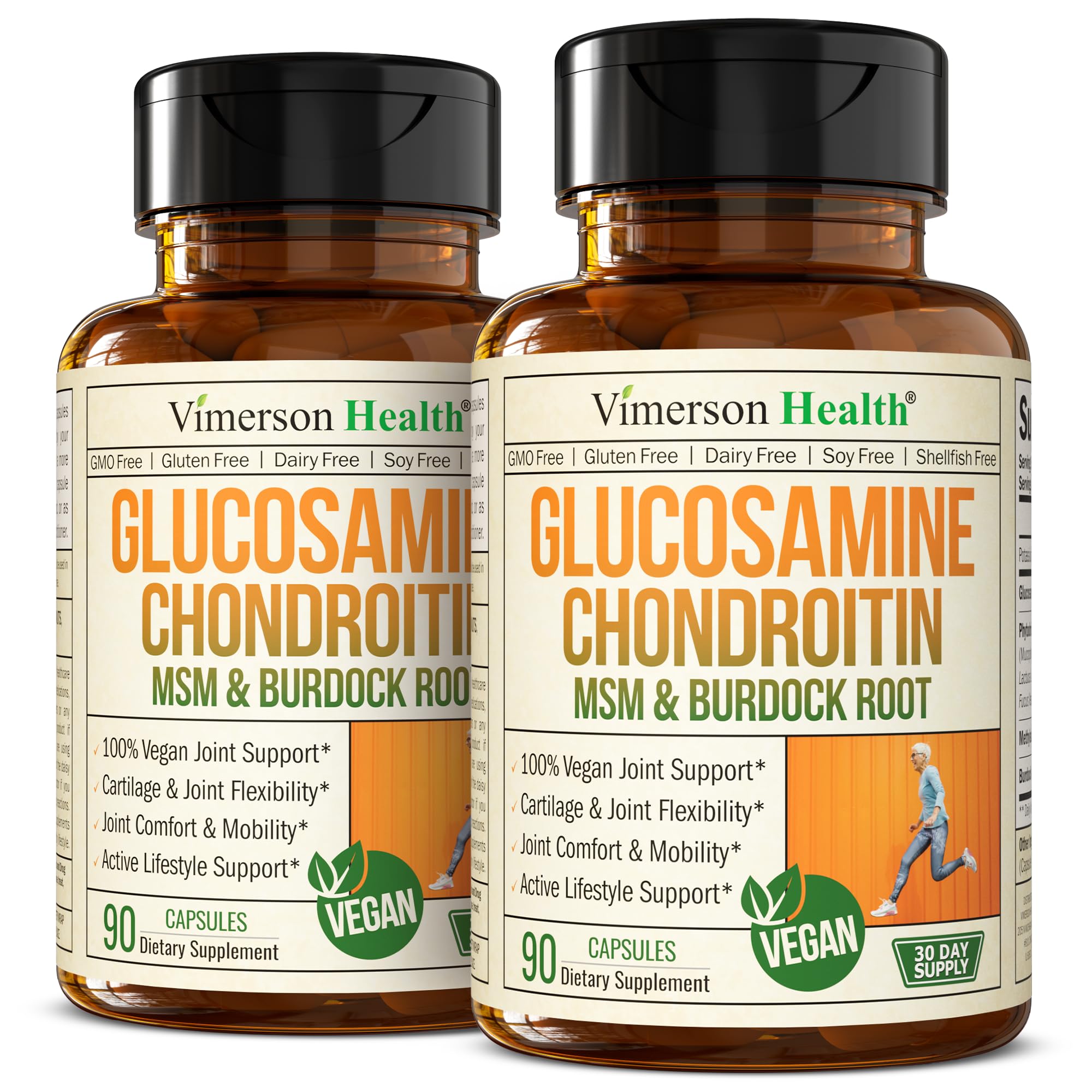 Product bottle showing Glucosamine Chondroitin MSM vegan joint support 2-pack front view