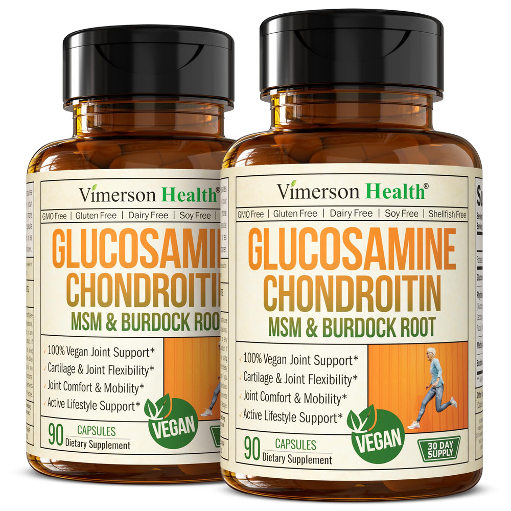 Product bottle showing Glucosamine Chondroitin MSM vegan joint support 2-pack front view