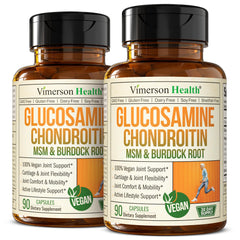 Product bottle showing Glucosamine Chondroitin MSM vegan joint support 2-pack front view