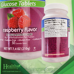 Glucose tablets Raspberry flavor package and label