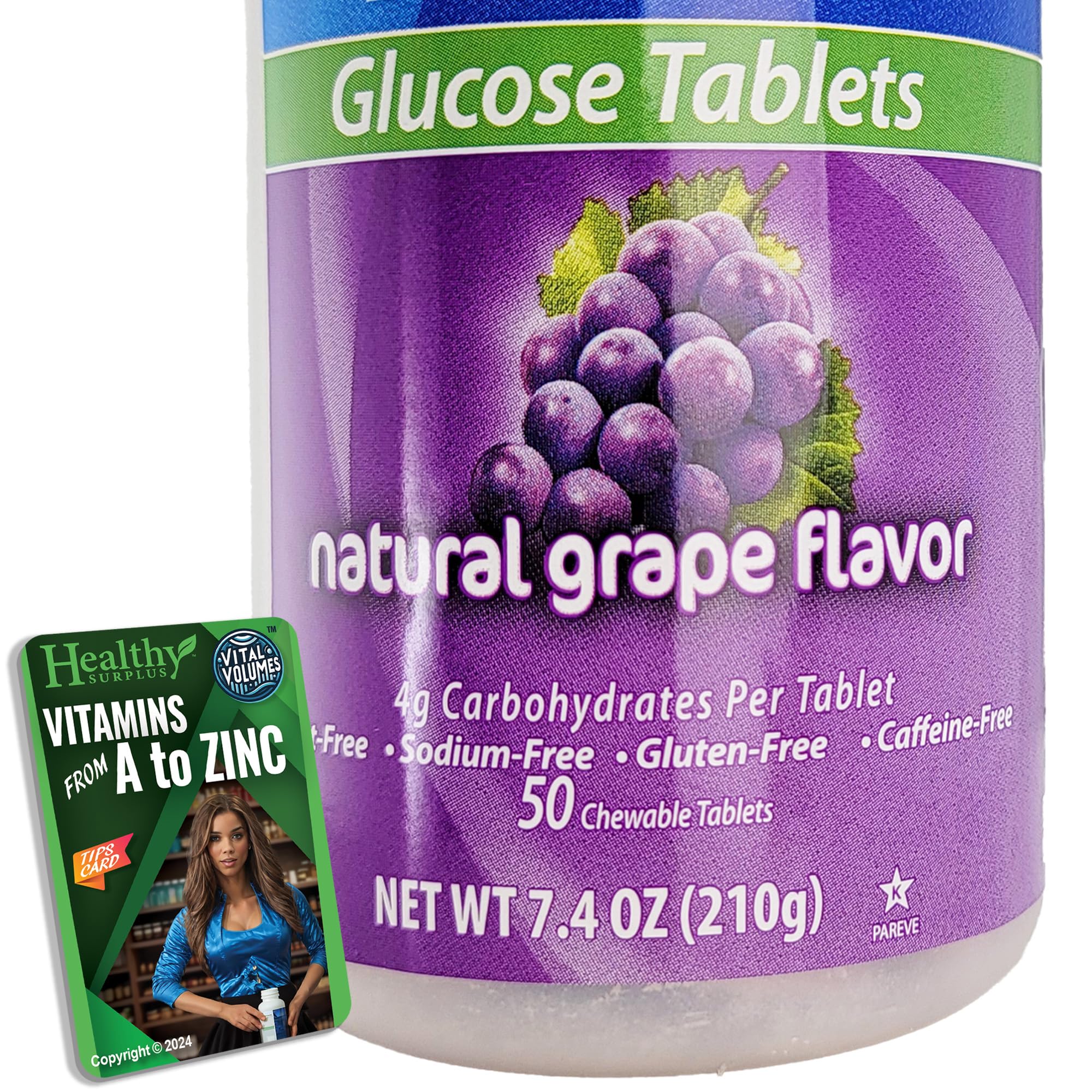 Glucose tablets grape flavor bottle front view