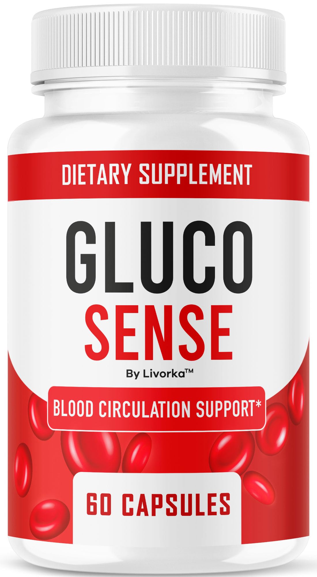 GlucoSense bottle with label – front view