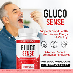 GlucoSense bottle showing 60 capsules per bottle