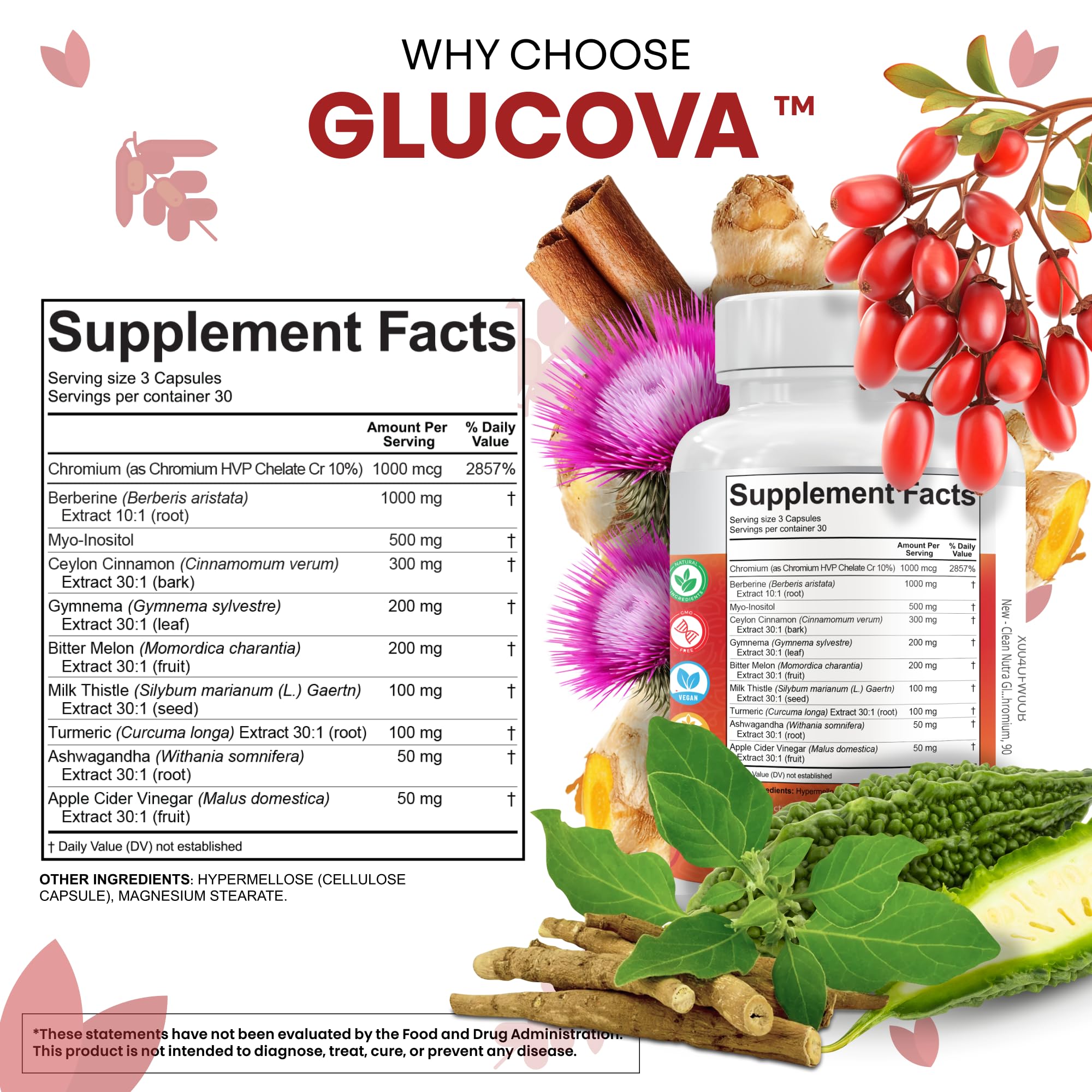 Berberine and Ceylon Cinnamon ingredients in Glucova