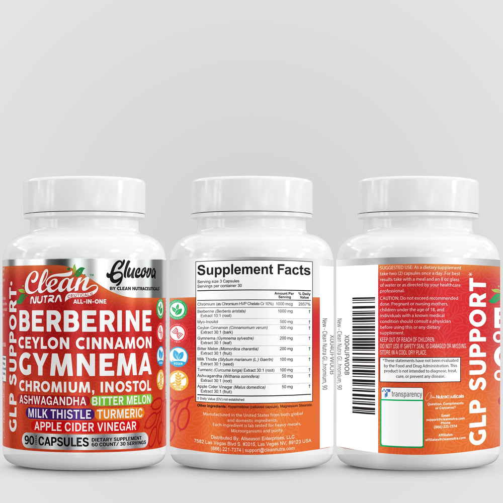 Glucova daily routine with bottle and capsules