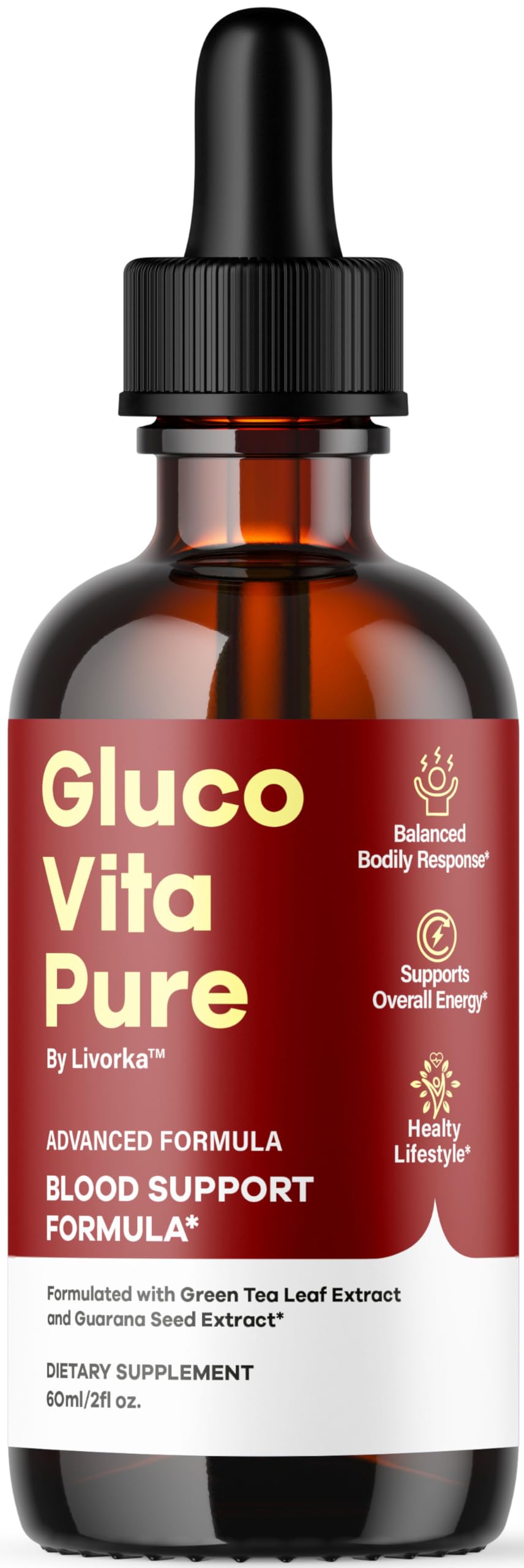 Bottle of Glucovita Pure Drops Gluco Vita with Apple Cider flavor