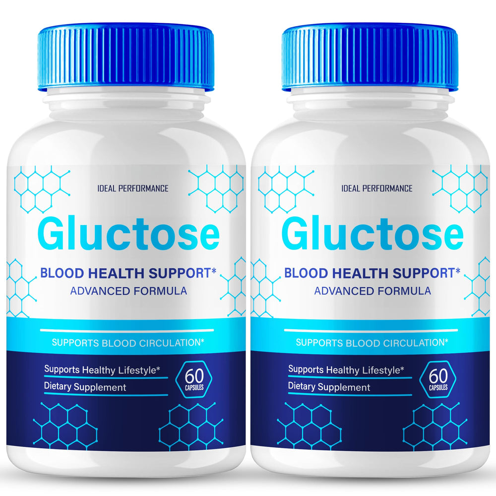 Bottle of Gluctose Advanced Blood Formula Capsules with label