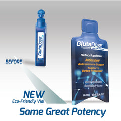 GlutaDose vitamin mineral blend drops illustrate complete daily nutrients.