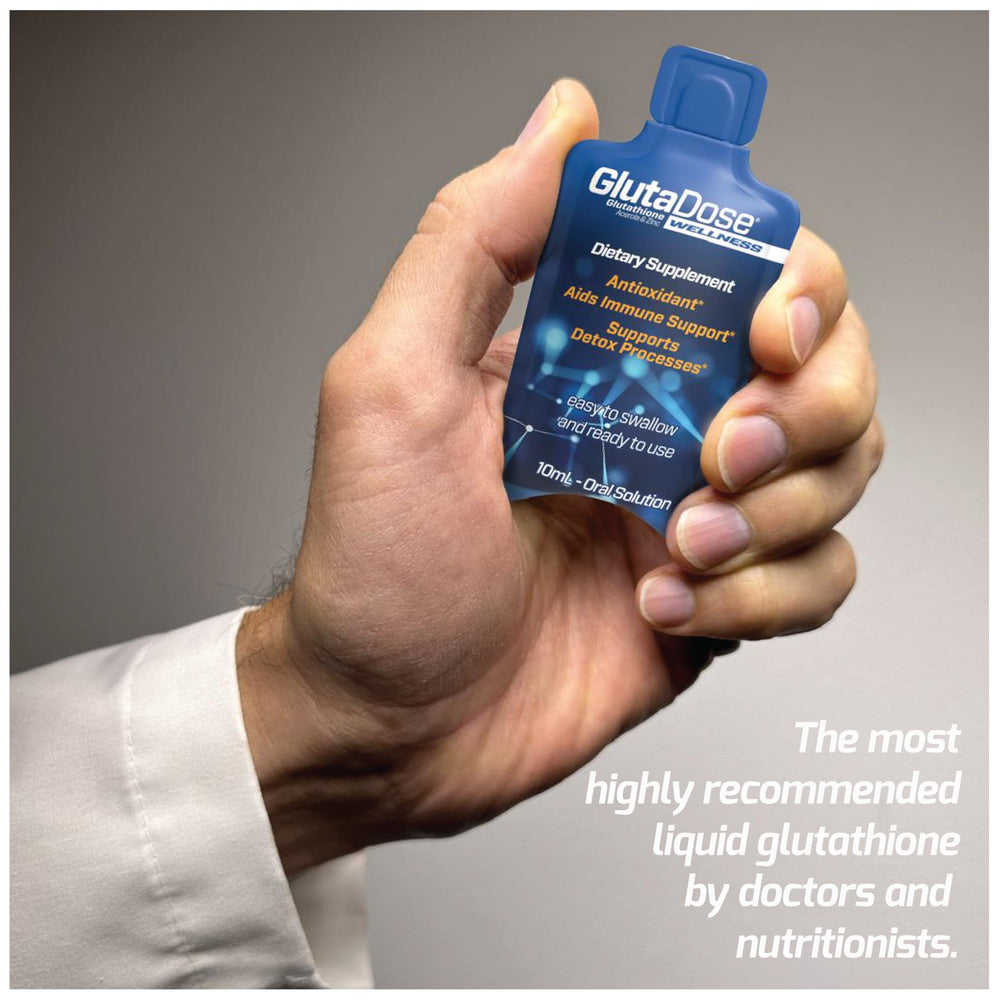 GlutaDose zero sugar formulation bottle emphasizes clean wellness.