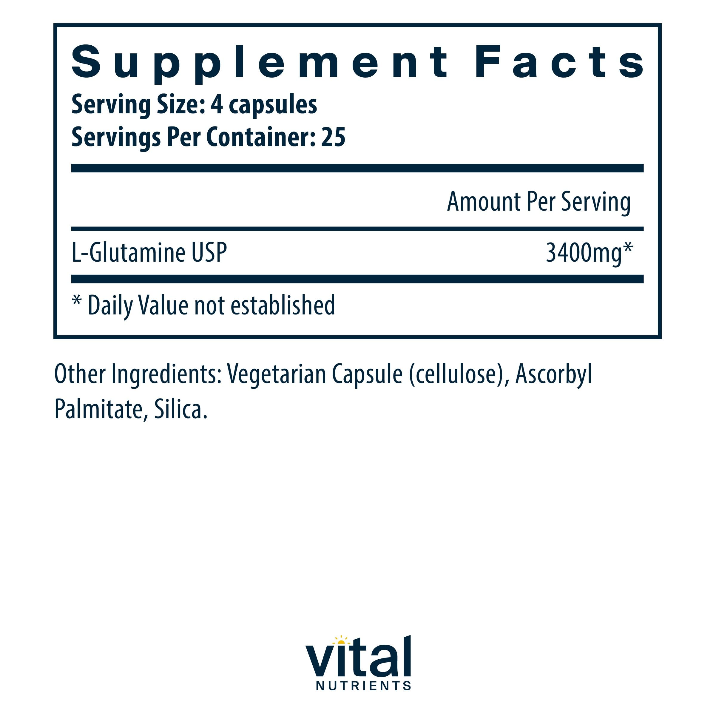 Label showing 3400mg L-Glutamine per serving