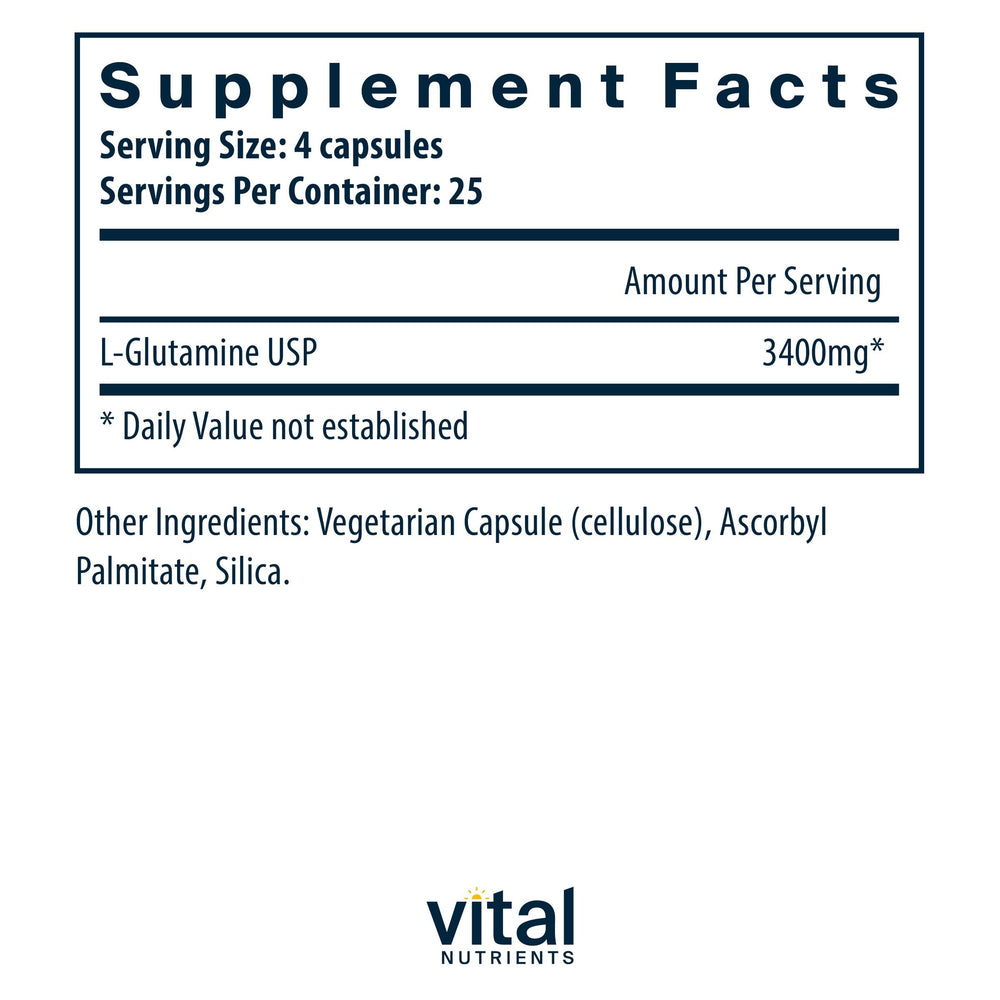Label showing 3400mg L-Glutamine per serving