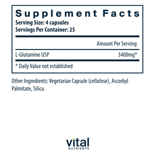 Label showing 3400mg L-Glutamine per serving