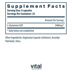 Label showing 3400mg L-Glutamine per serving