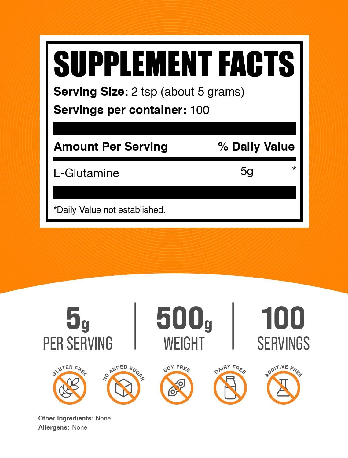 L-Glutamine powder for recovery and gut health, unflavored and gluten free