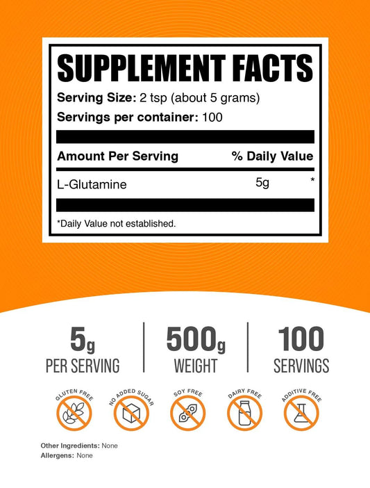 L-Glutamine powder for recovery and gut health, unflavored and gluten free