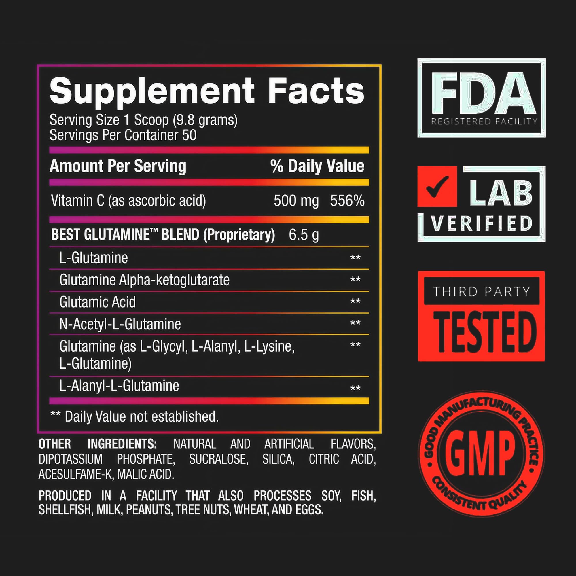 Close-up of L-Glutamine powder scoop