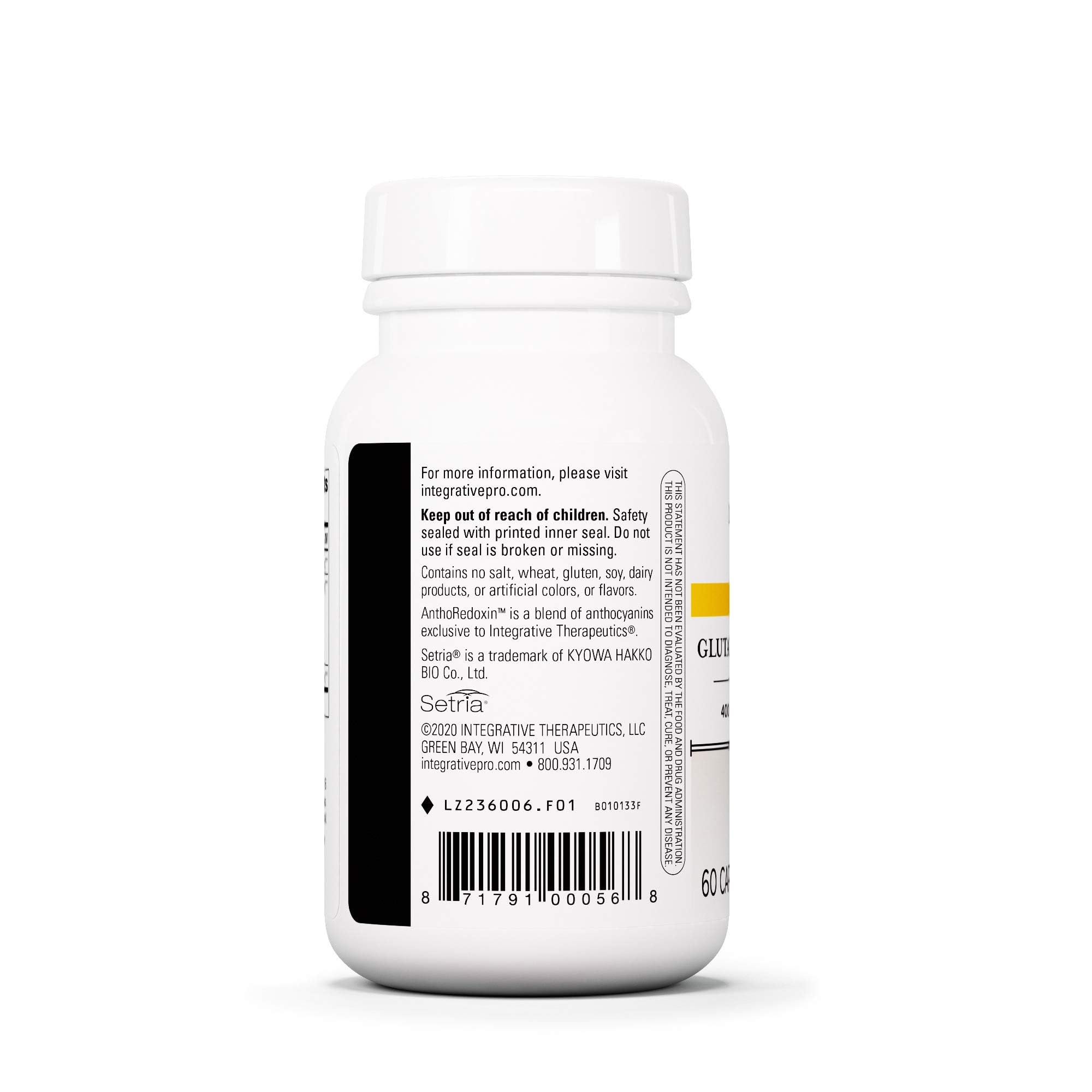 Bottle showing 400 mg reduced glutathione (GSH) content