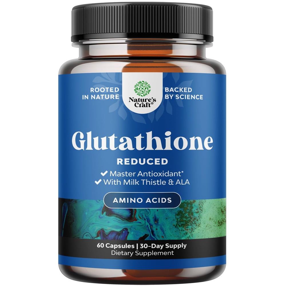 Reduced Glutathione with Milk Thistle bottle front—skin radiance support.
