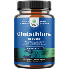 Reduced Glutathione with Milk Thistle bottle front—skin radiance support.