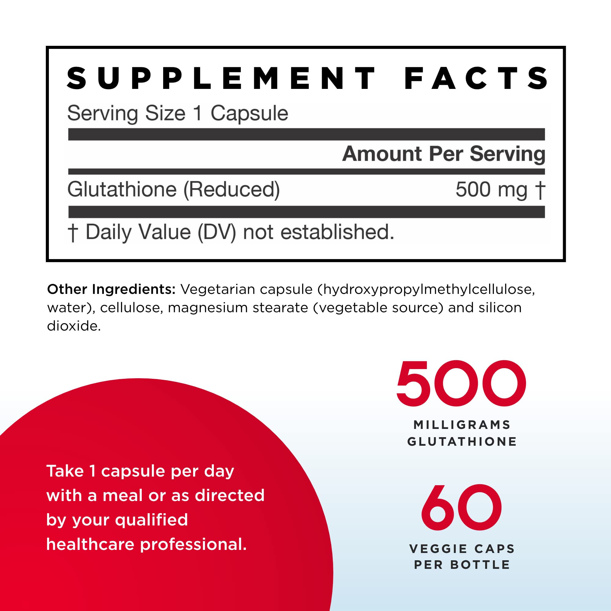 Glutathione Reduced 500 mg bottle label close-up