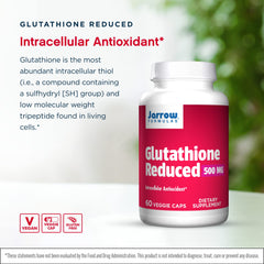 Bottle caps and label of Glutathione Reduced 500 mg 60 capsules