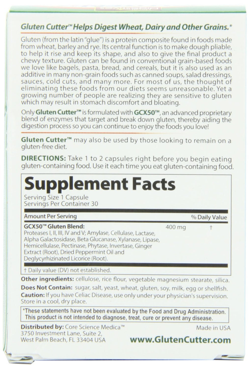 Gluten Cutter 30-capsule bottle is a convenient digestive aid before gluten-containing foods.