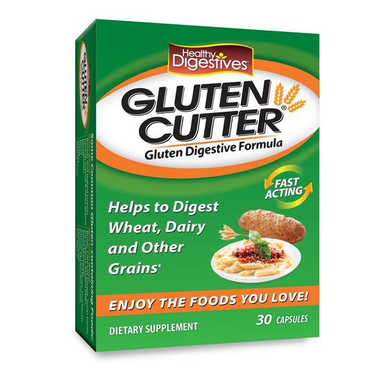 Healthy Digestives Gluten Cutter bottle featuring GCX50 blend