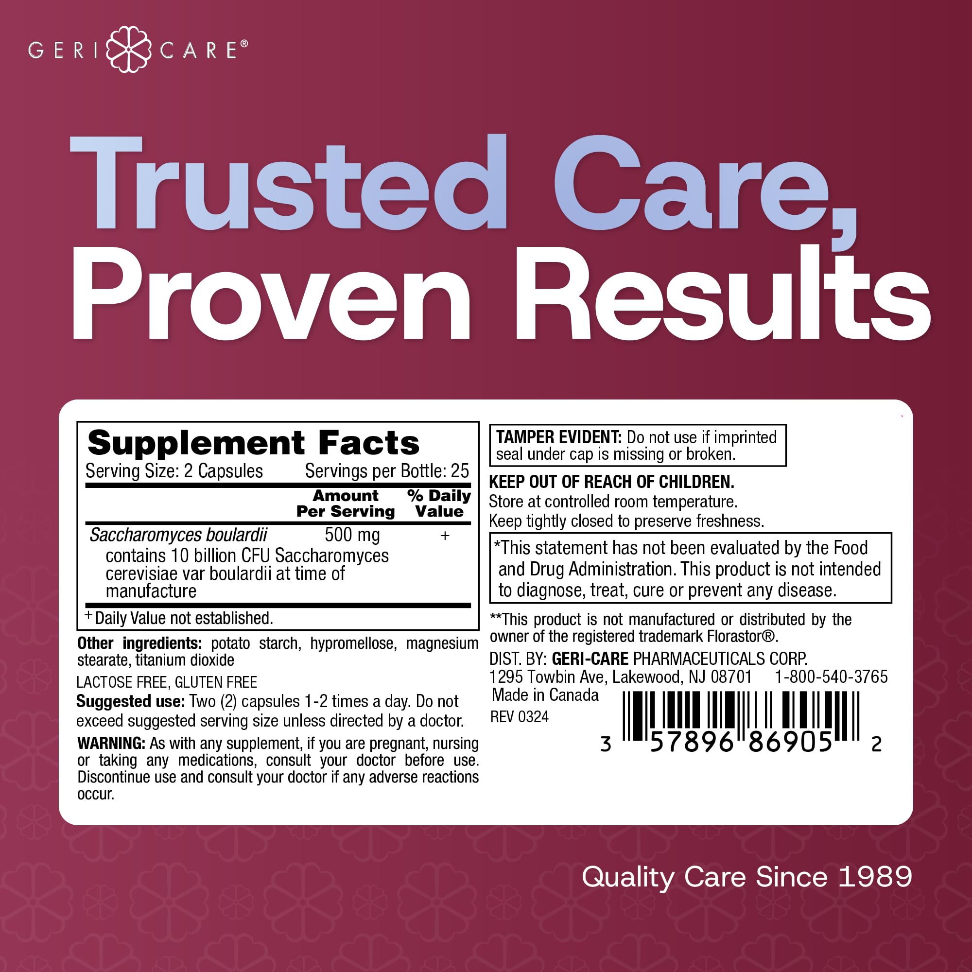 Gluten-free, dairy-free, egg-free, and peanut-free probiotic label