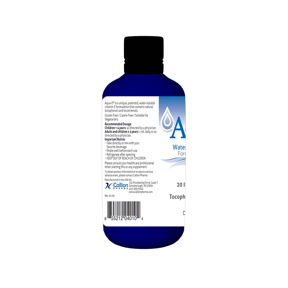 Gluten-free and casein-free label for Aqua-E Vitamin E