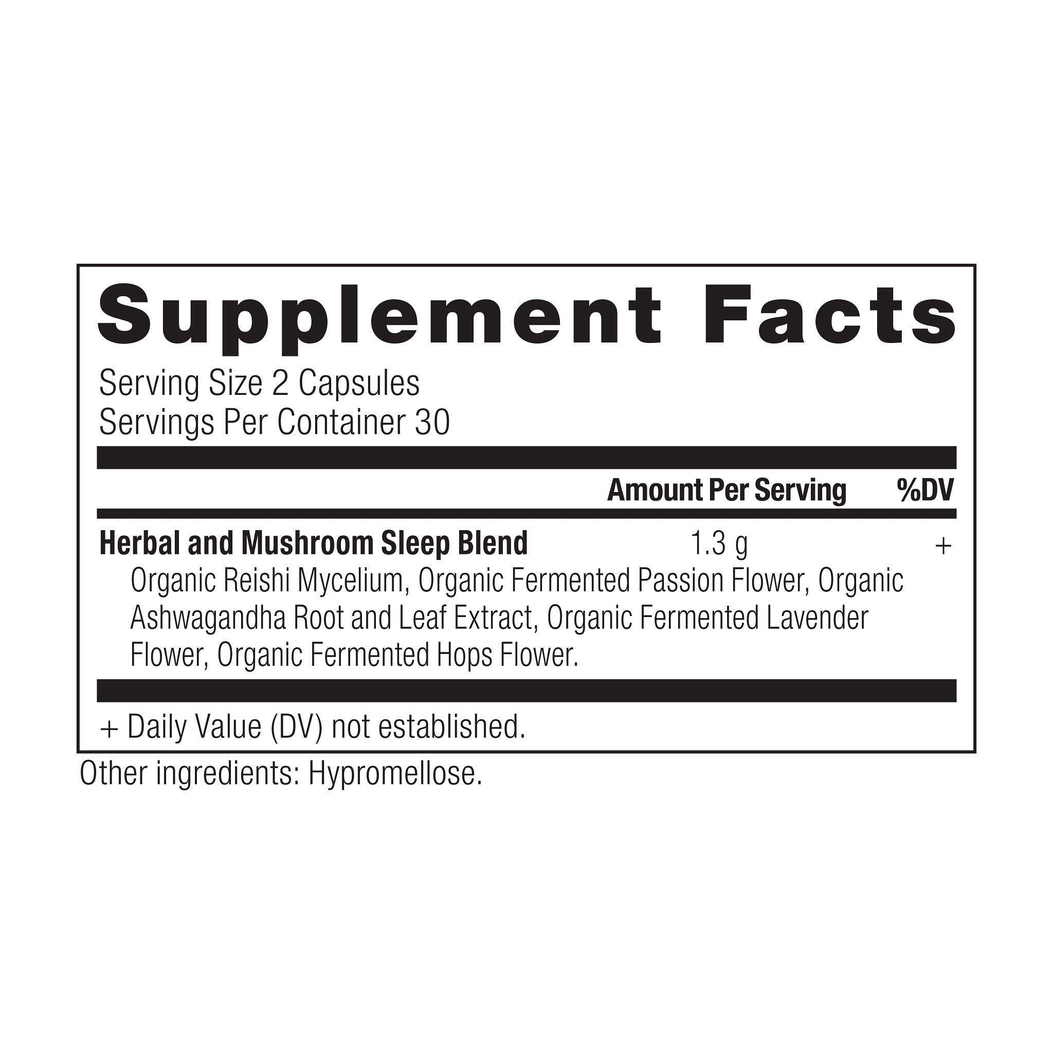 Sleep capsules showing gluten-free keto paleo friendly formulation