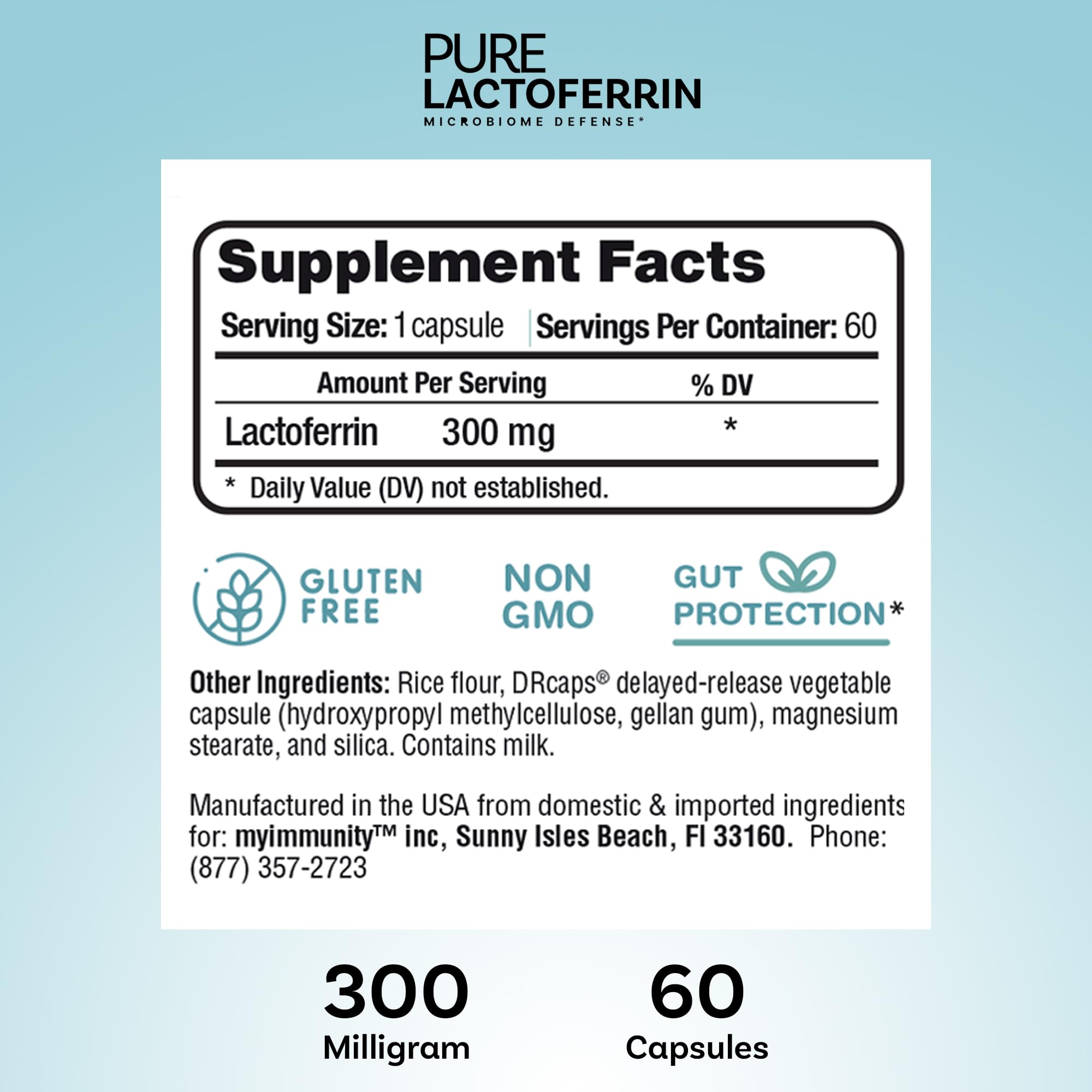 Gluten-free lactoferrin capsules label