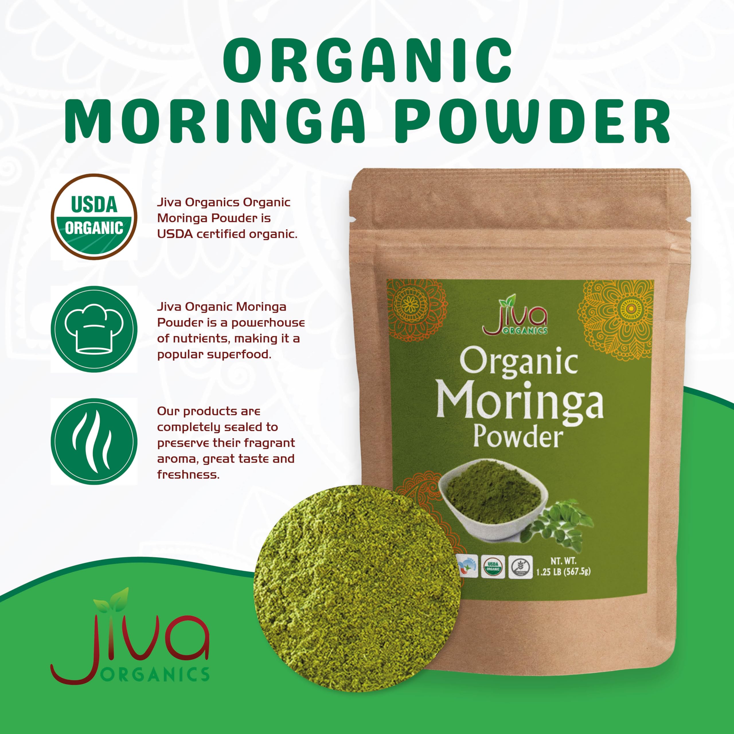Gluten-free moringa powder packaging