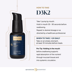 Gluten-free, liposomal D3K2 50 mL bottle label