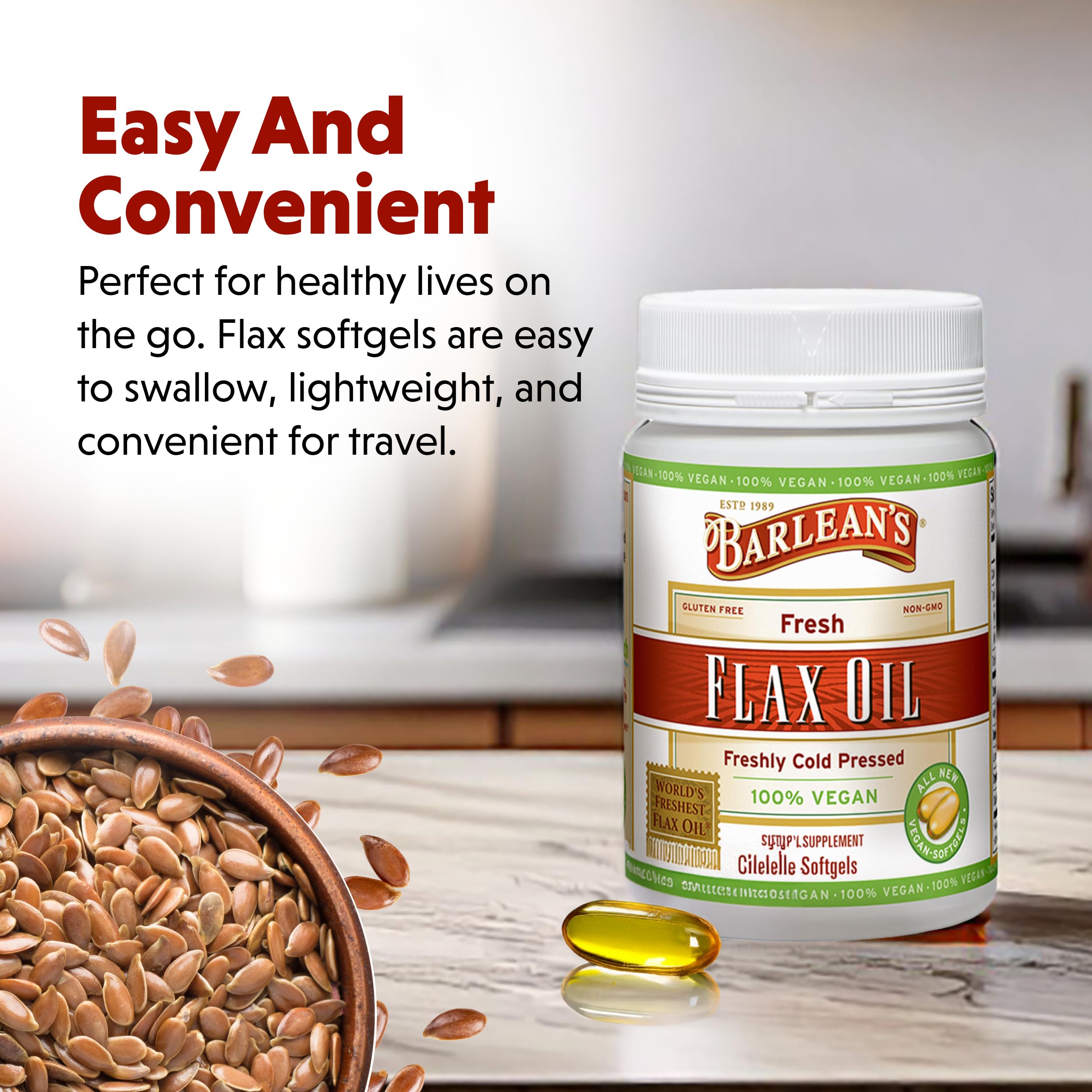 Gluten-free and non-GMO flaxseed oil capsules