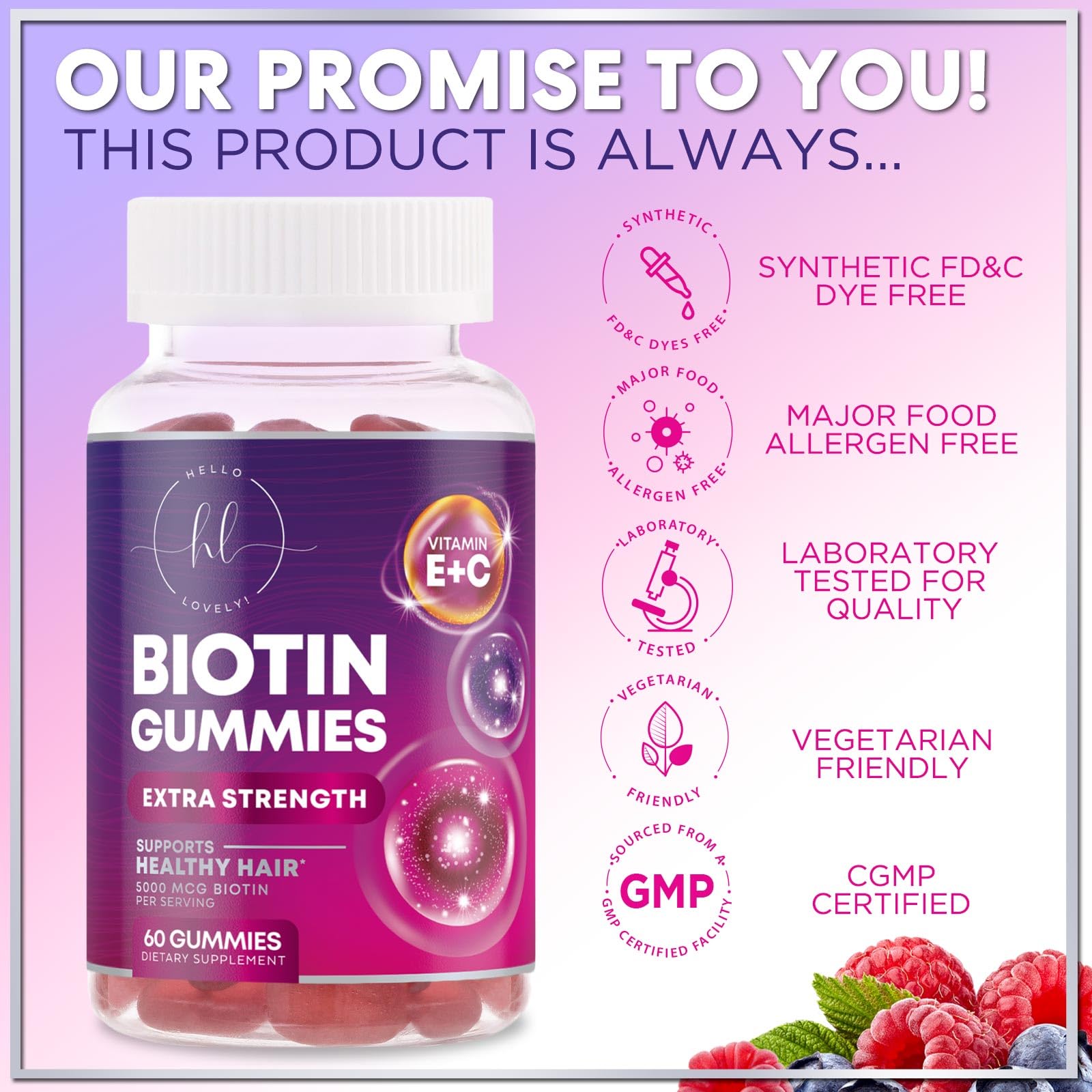 Gluten-free and non-GMO hair vitamins gummies