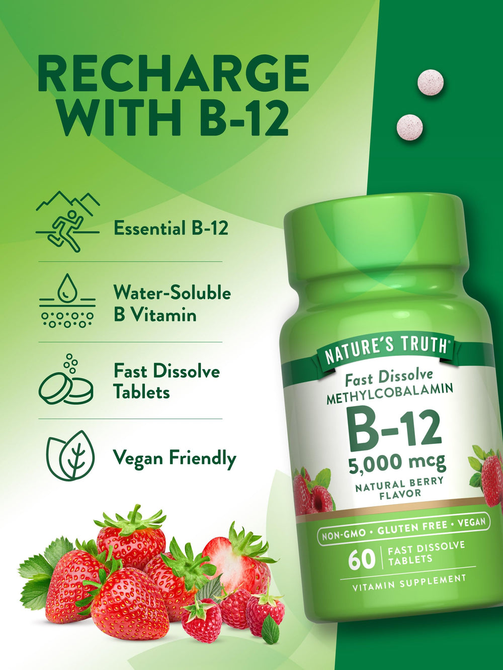 Gluten-free and Non-GMO icons for Nature's Truth B12