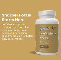 Gluten-free and non-GMO Lion's Mane supplement label.