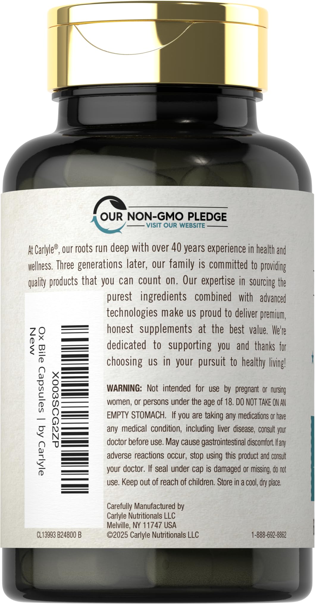 Gluten-free, non-GMO ox bile supplement