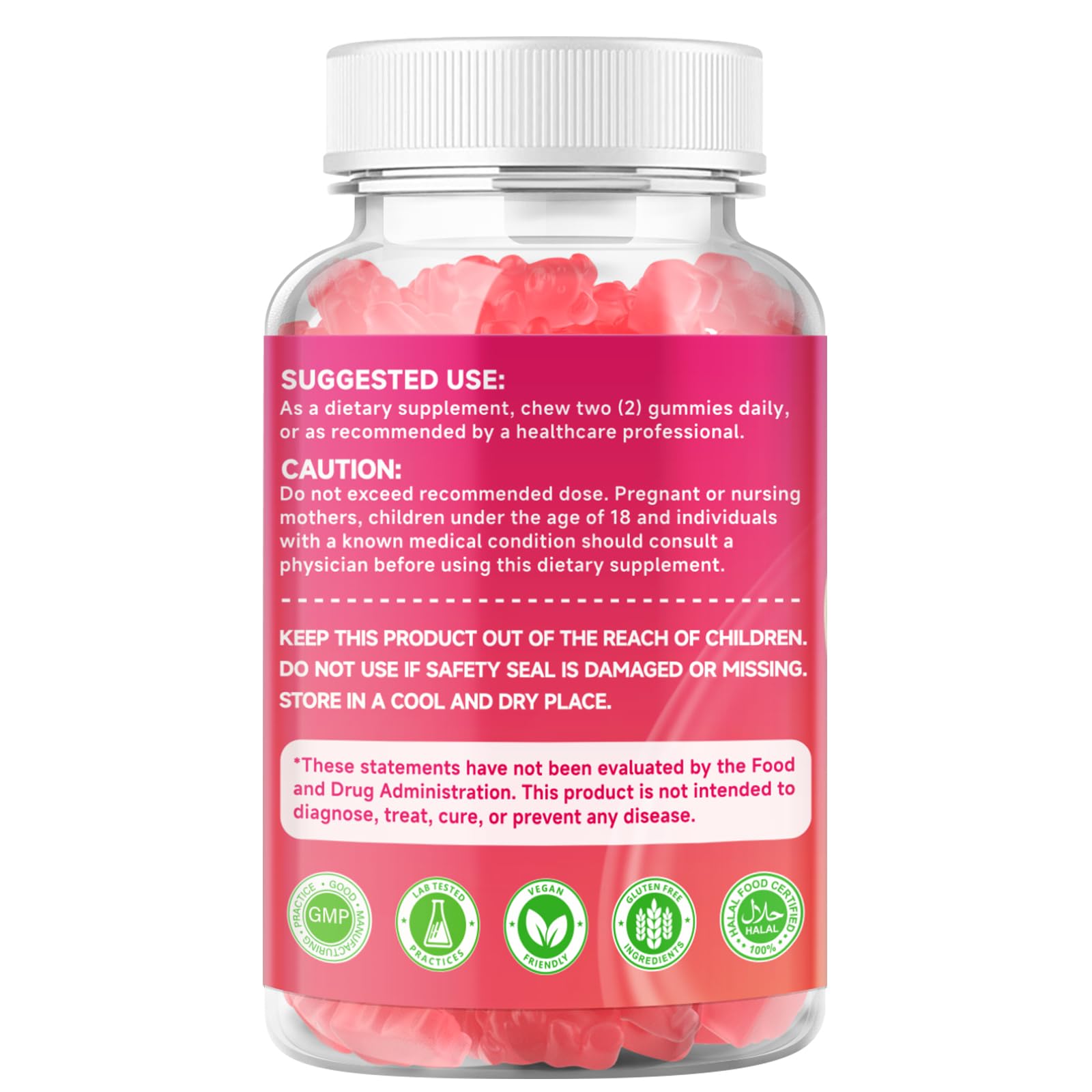 Label indicating gluten-free, non-GMO, and pectin-based ingredients