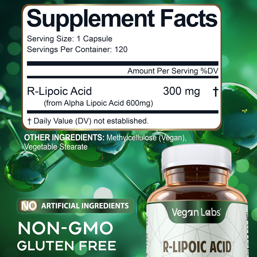 Gluten-free, non-GMO, soy-free R-Lipoic Acid capsules