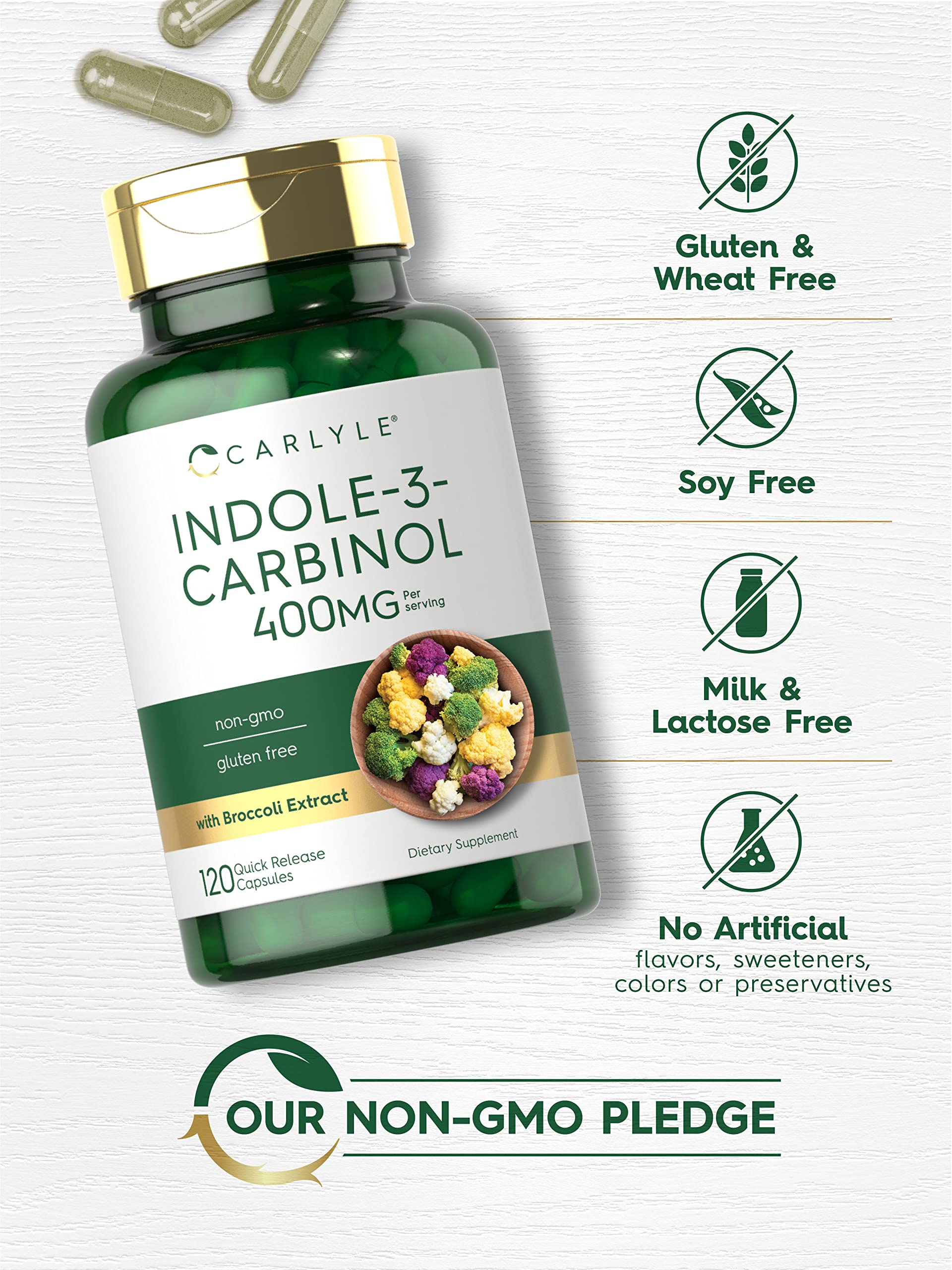 Gluten-free and non-GMO label on supplement