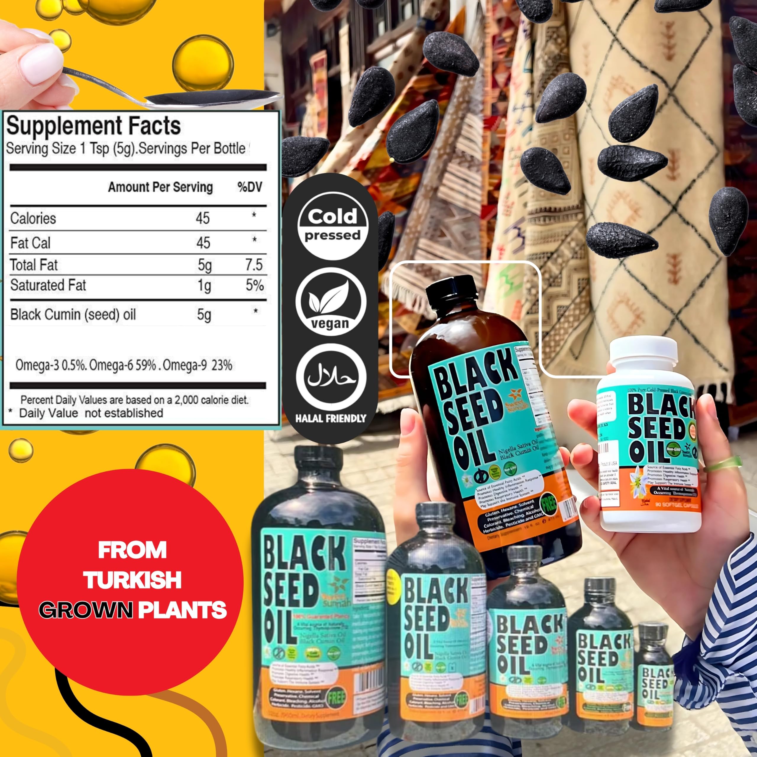 Gluten-free Non-GMO label on Sweet Sunnah Black Seed Oil 4oz