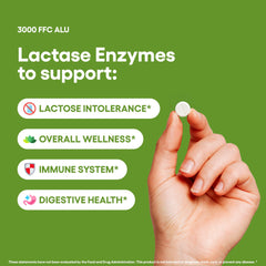 Gluten-free, non-GMO, vegan label on lactase supplement