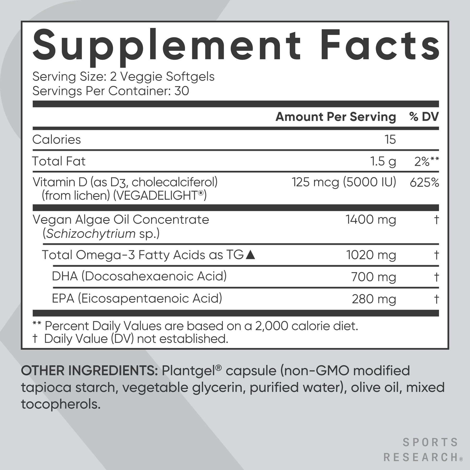 Gluten-free non-GMO vegan omega-3 D3 formula