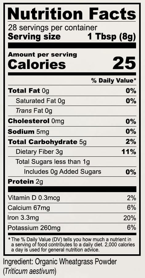 Gluten Free and Non-GMO wheatgrass powder label