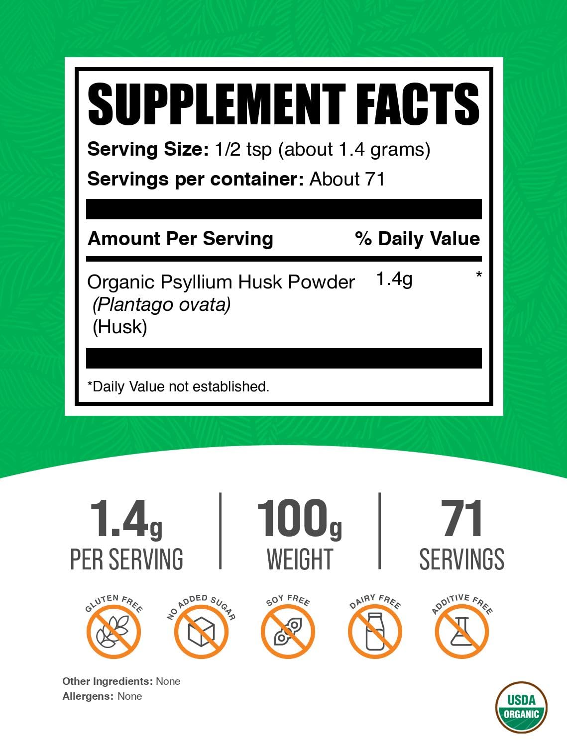 Gluten-free psyllium husk fiber supplement