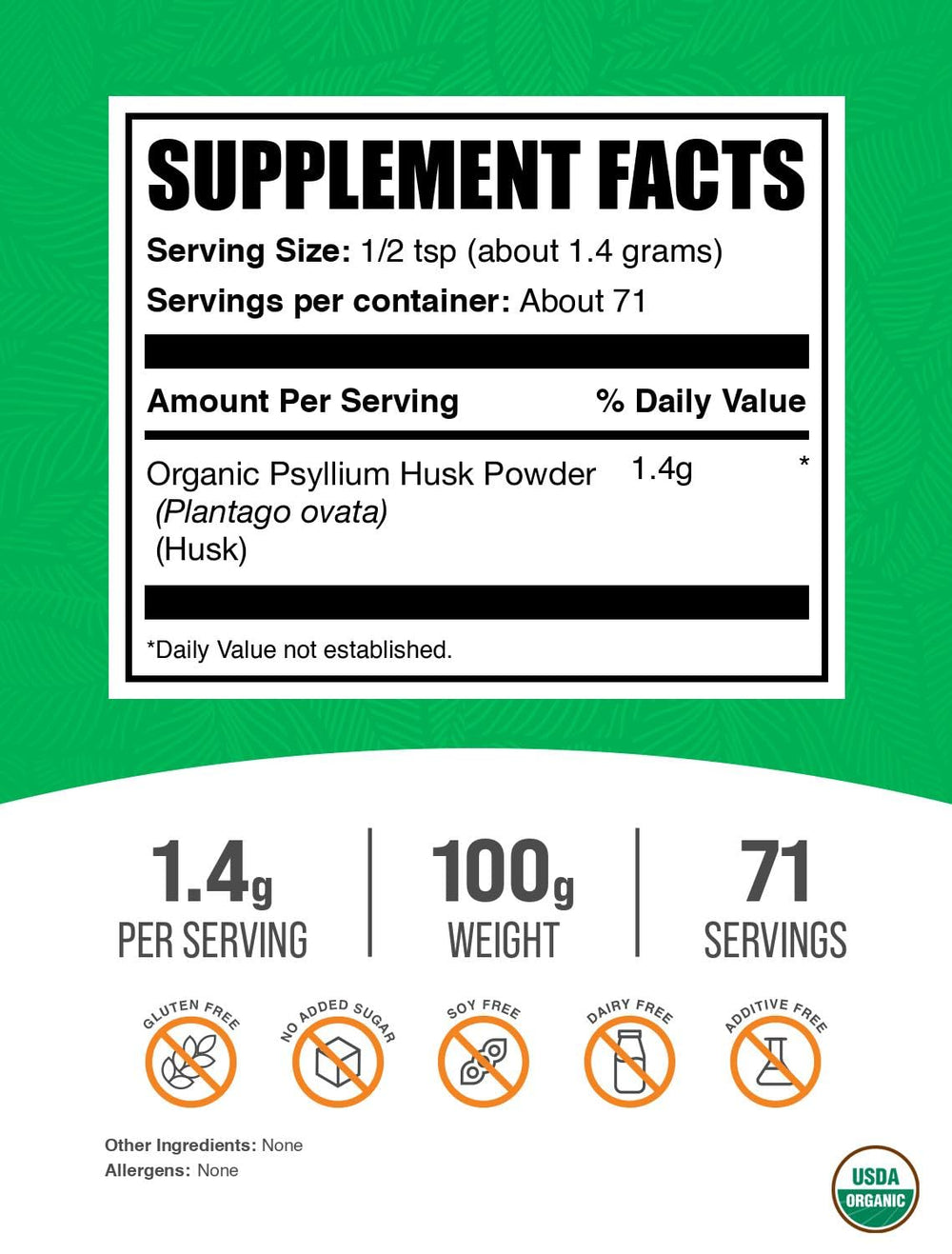 Gluten-free psyllium husk fiber supplement